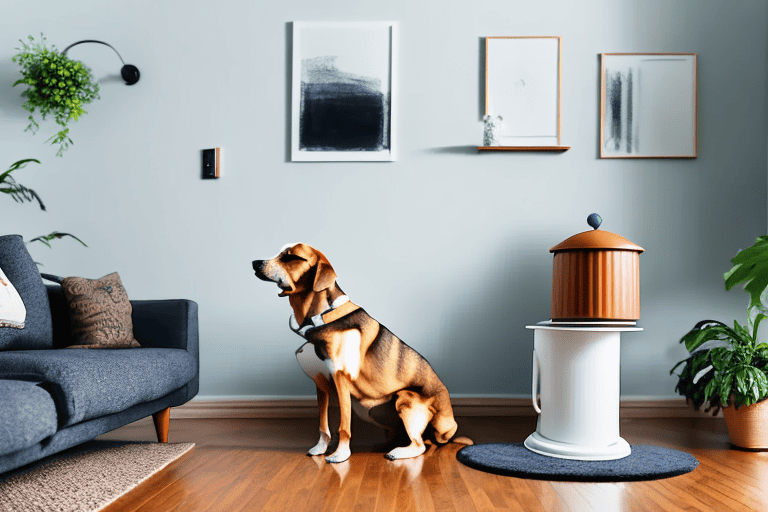 A dog using a bark potty inside a cozy
