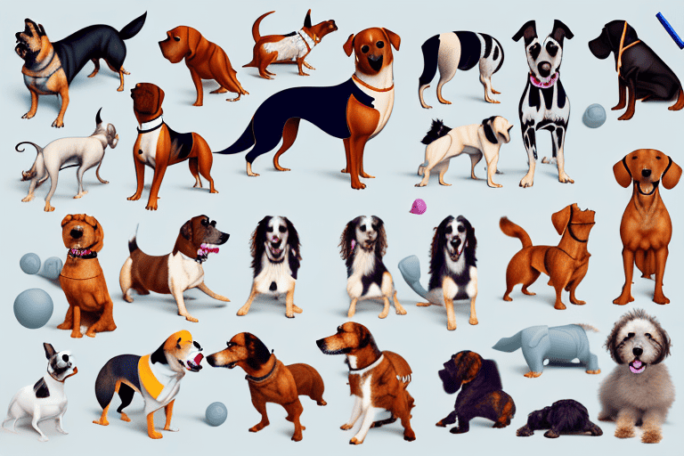 A variety of playful and expressive dogs in different breeds and poses