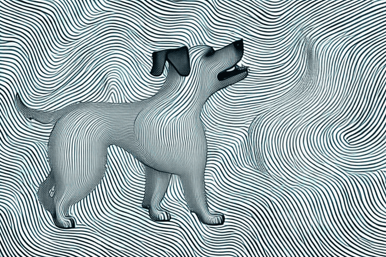 A dog mid-bark transitioning into a visual representation of high pitched sound waves