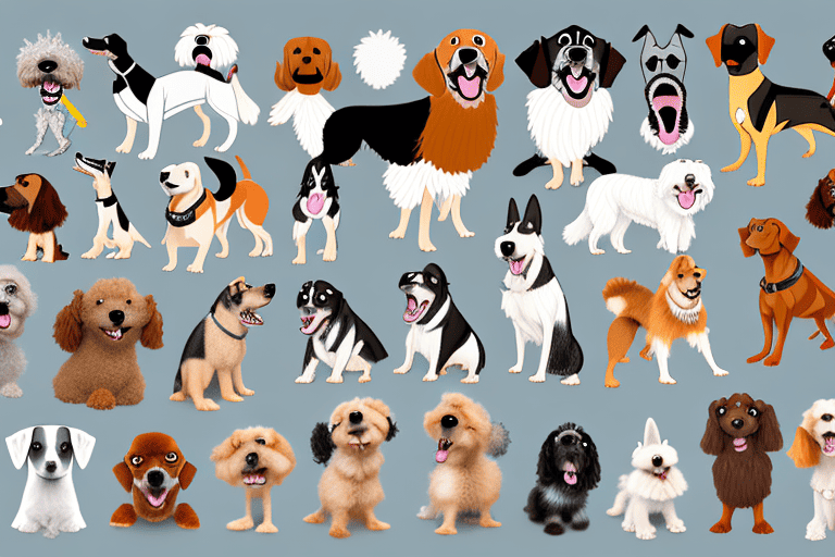 A variety of animated dogs of different breeds