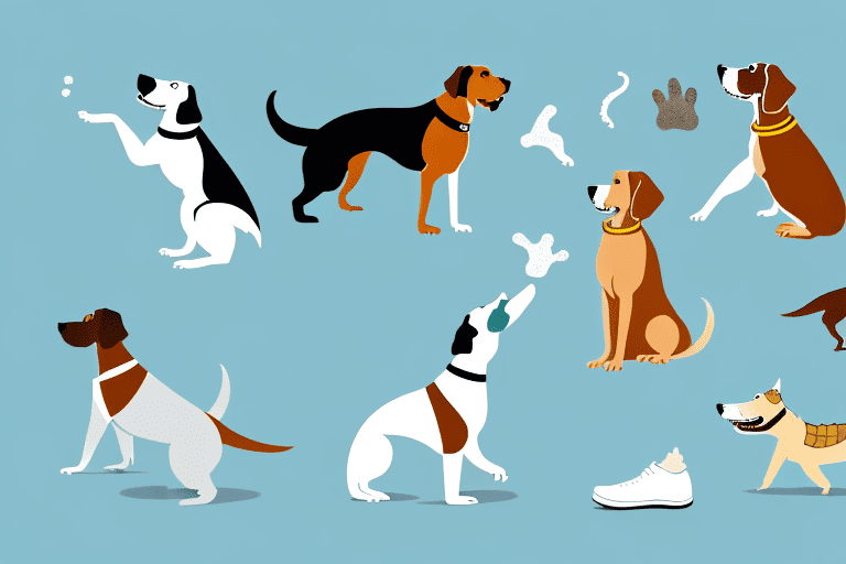 A group of dogs exhibiting various behaviors