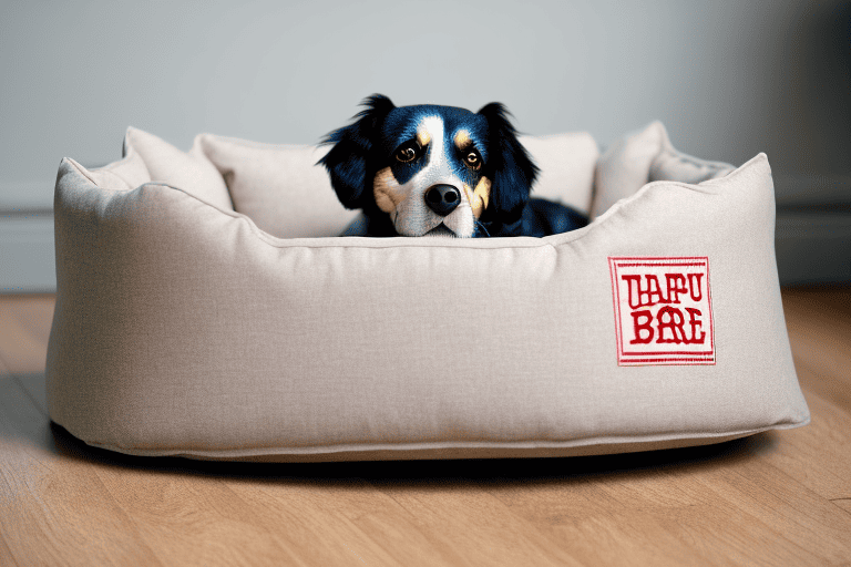 A stylish harry barker grain sack dog bed