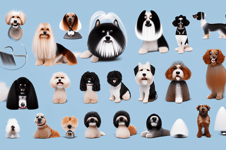 A variety of well-groomed dogs of different breeds