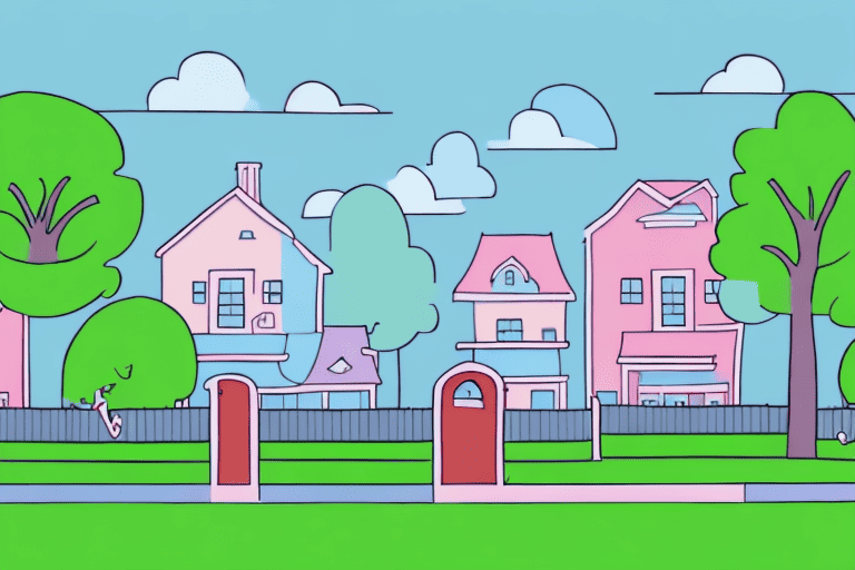 A suburban neighborhood with various houses