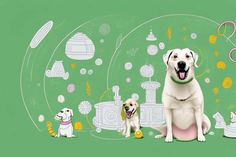 A joyful dog with a wagging tail in a safe and cozy dog house