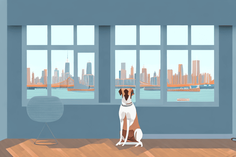 A well-behaved dog sitting attentively in a brooklyn-style apartment