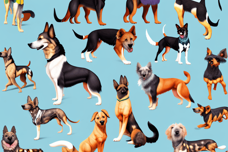 A variety of distinctive south african dog breeds in a scenic backdrop of south african landscapes