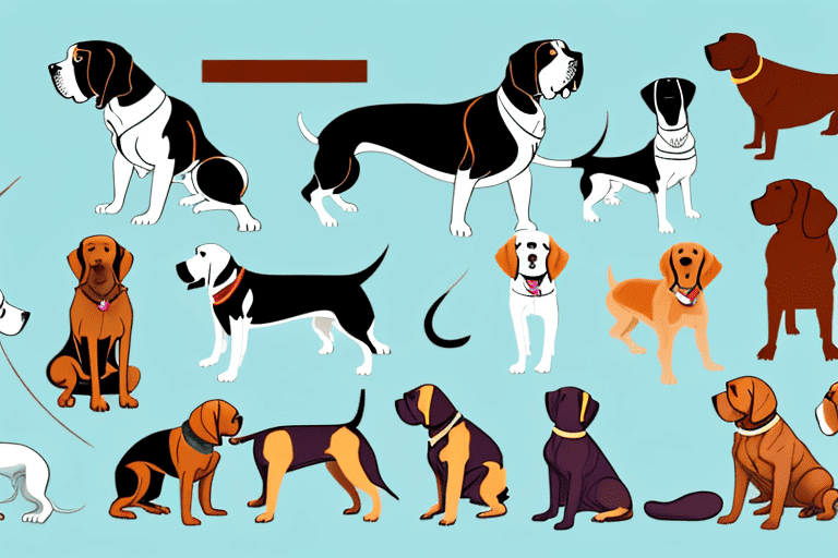 Several different dog breeds known for their blood tracking abilities