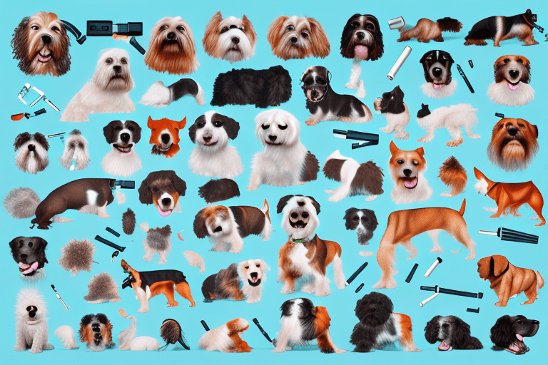 A high-quality microscope next to a variety of dog breeds