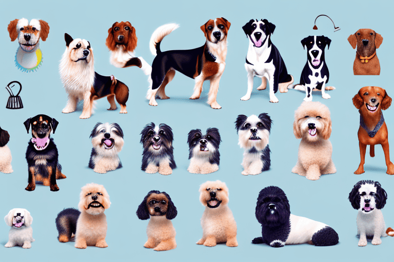 Several different breeds of dogs in various states of panting