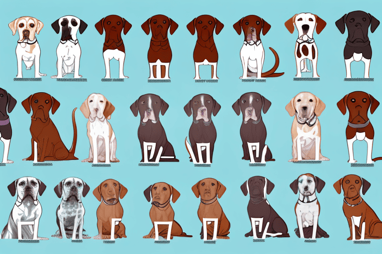 Several distinct types of pointer dog breeds in various poses