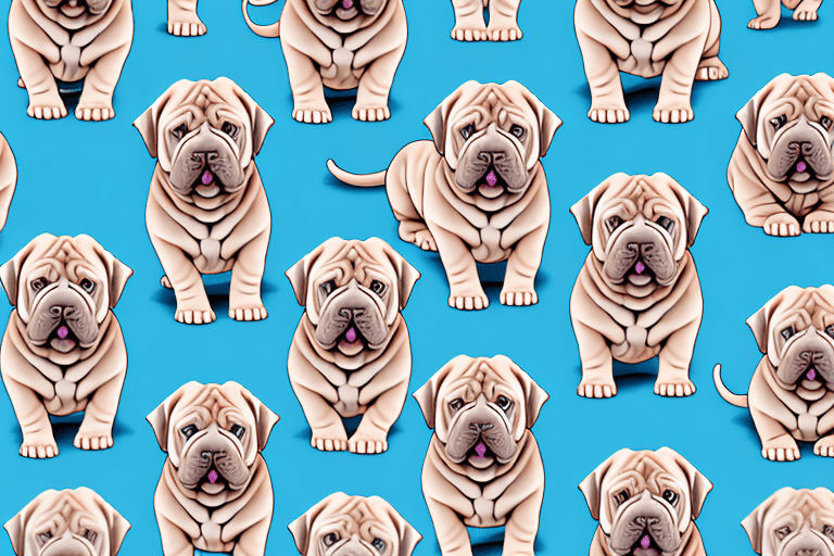 Several distinct types of shar pei dogs showcasing their unique characteristics in a friendly environment