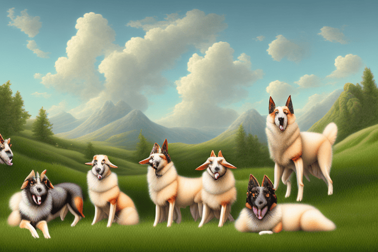 Several distinct types of shepherd dogs in various poses