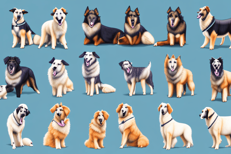 Several different types of shepherd dogs in various poses