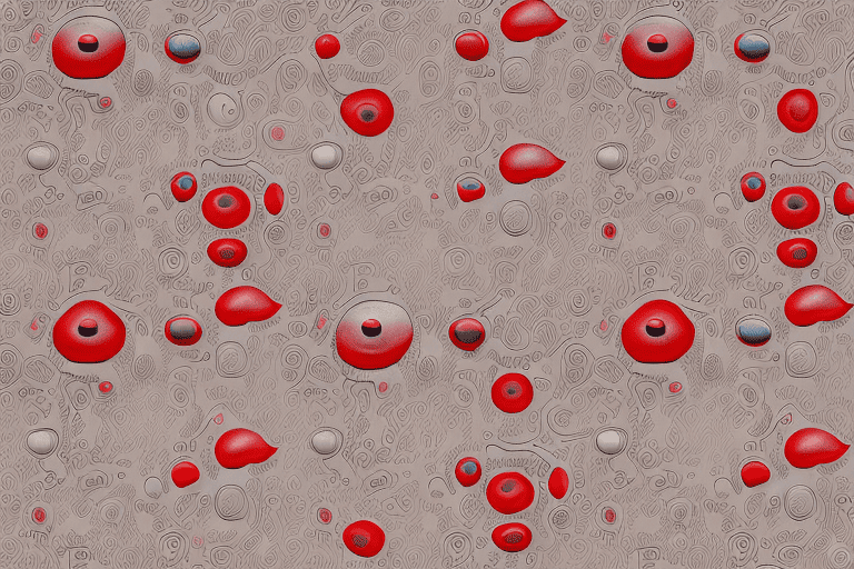 Several different breeds of dogs with a stylized representation of blood cells flowing from each