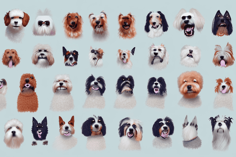Several different breeds of dogs showcasing a variety of expressions and postures to represent diverse personality types