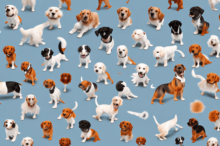 Various breeds of dogs showcasing different behaviors such as playing