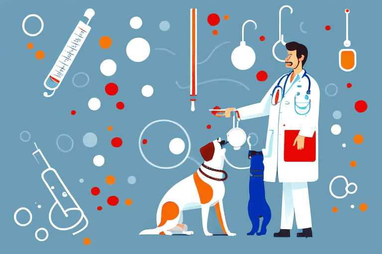 A veterinarian in a lab coat holding a test tube with a blood sample