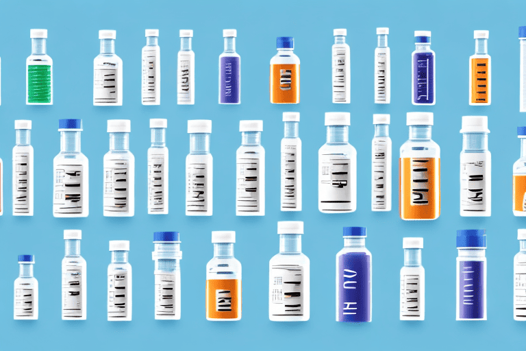 Various types of insulin bottles labeled with dog breeds
