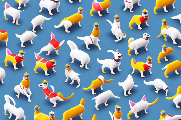 Various types of racing dogs at a starting line